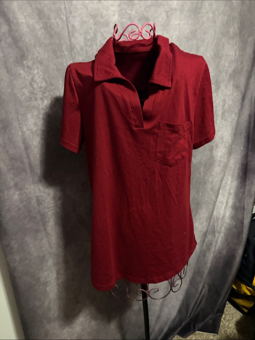 Classic Burgundy Polo Tunic with Chest Pocket